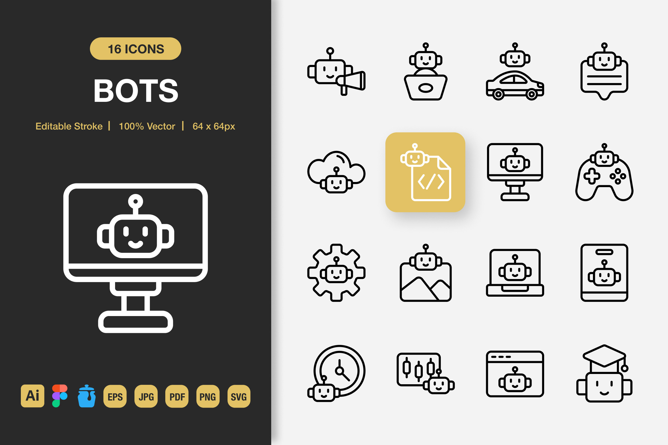 Bots Outline Icons, an Icon by Spacepixel Creative