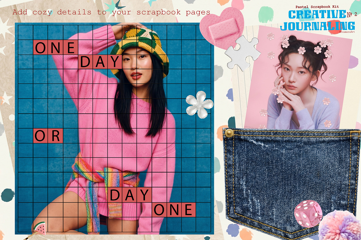 Retro Pastel Scrapbook Journal Kit, an Object Graphic by DreamoraArt (Photo 9 of 13)