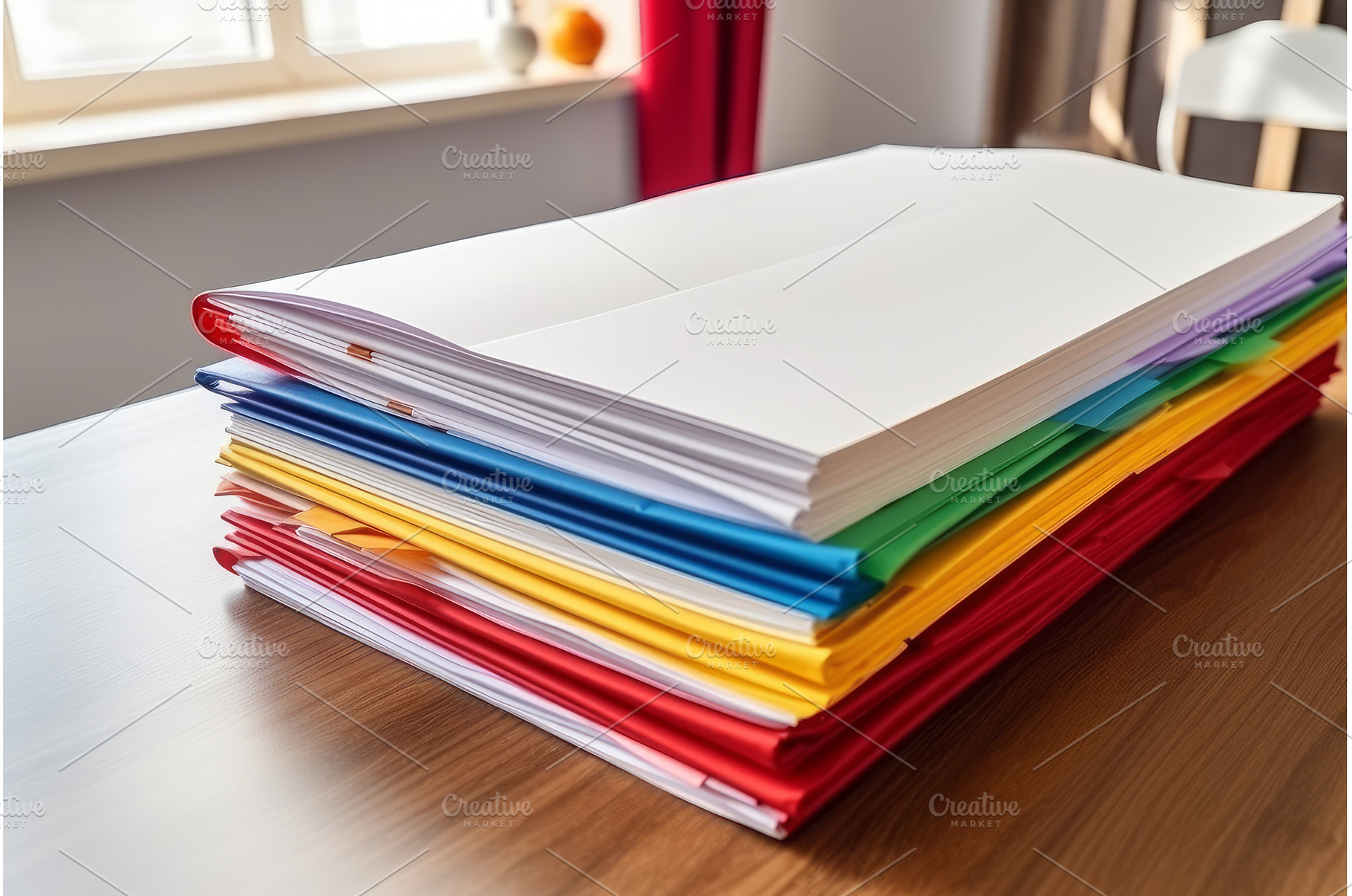 Stack sheets table. Generate Ai, a Beauty & Fashion Photo by Ylivdesign