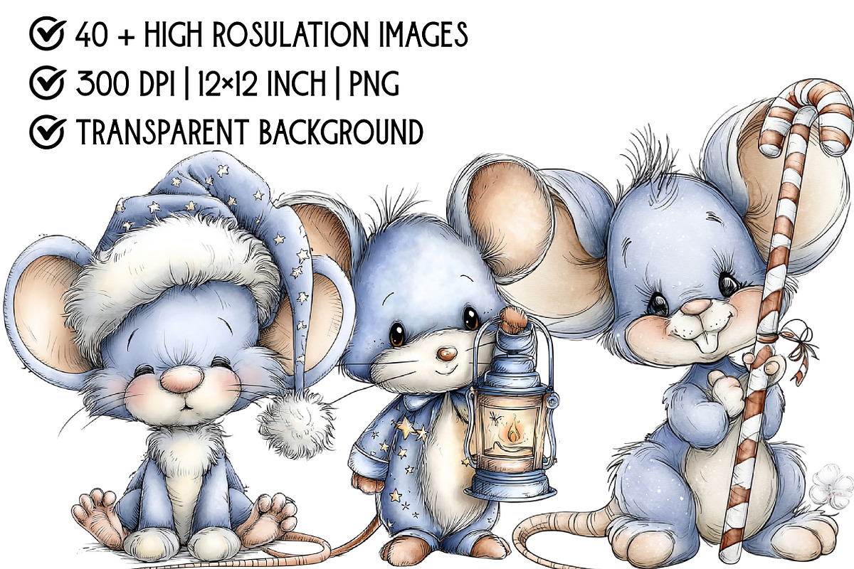 Christmas Cute Mice Clipart Bundle, an Illustration by Pixels.Craft (Photo 4 of 6)