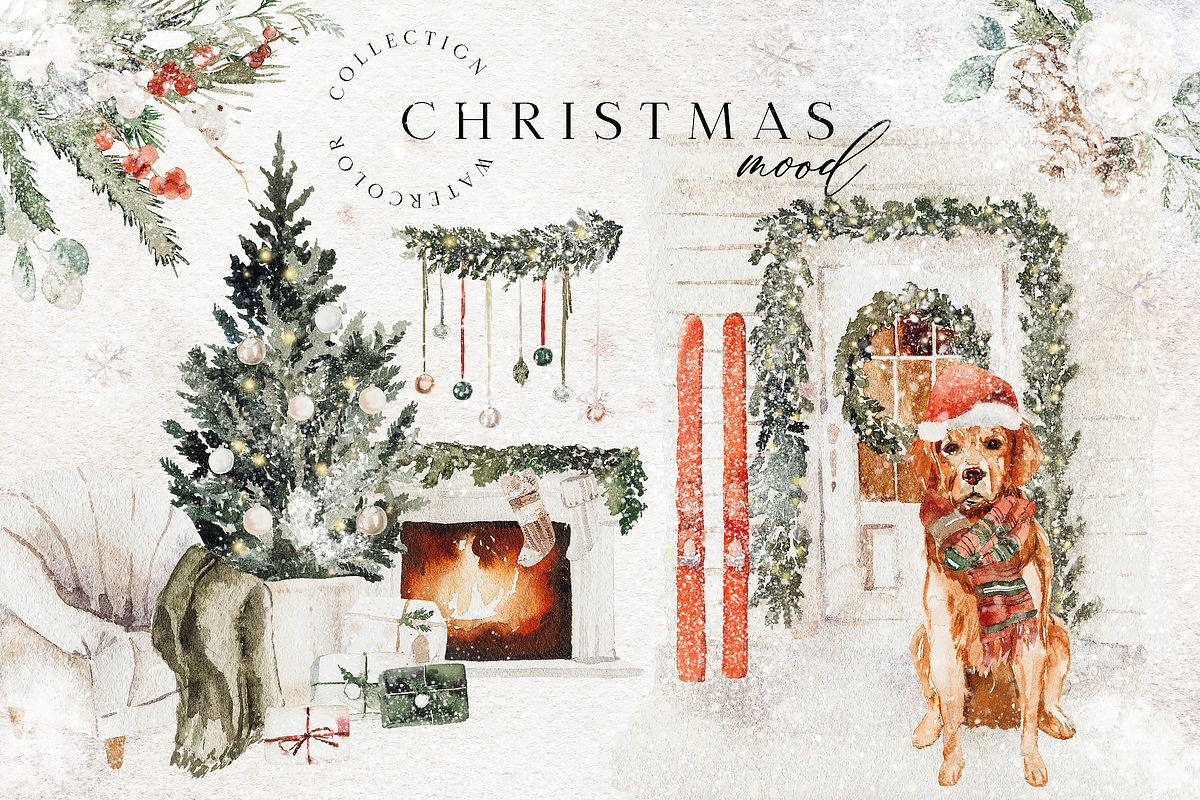 Christmas mood - watercolor set, a Seasonal Illustration by Youksy (Photo 1 of 20)