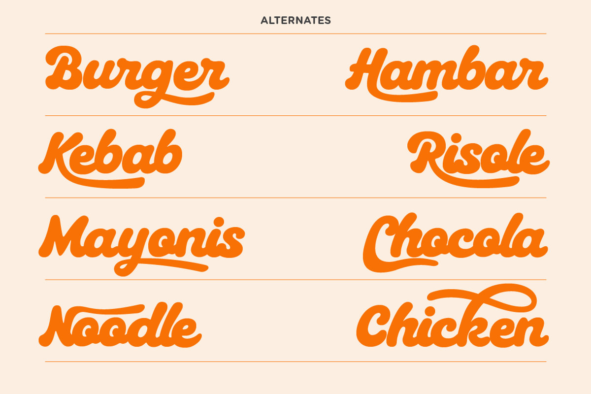 Medina Retro Food Script Font, a Script Font by Serbaneka Studio (Photo 2 of 9)