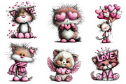 Valentine's Whimsical Cats Clipart, an Illustration by Dream Creation (Thumbnail 2 of 7)
