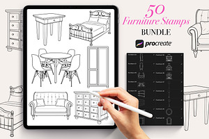 50 Furniture Procreate Stamps Brush