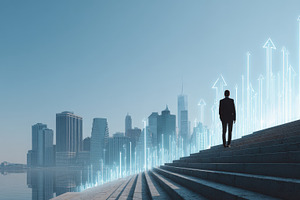 Businessman Ascending Steps Towards, a Photo by Pixeness Studio