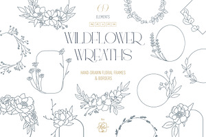 WILDFLOWER LINE-ART WREATHS, an Object Illustration by Kate Art