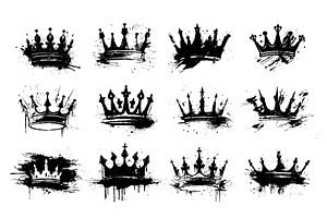 Grunge-style crowns with ink splatte, an Object Illustration by Ksania