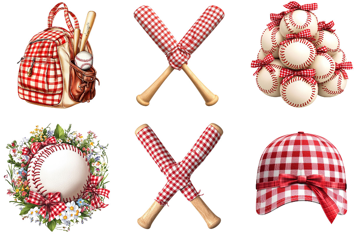 Red Gingham Baseball Clipart, a Sport Illustration by Designking (Photo 2 of 5)