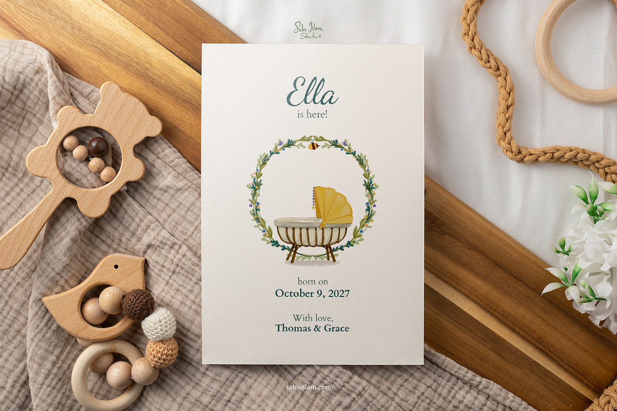 Garden Themed Birth Announcement, a Card Template by SabaIslam.Studio (Photo 5 of 7)