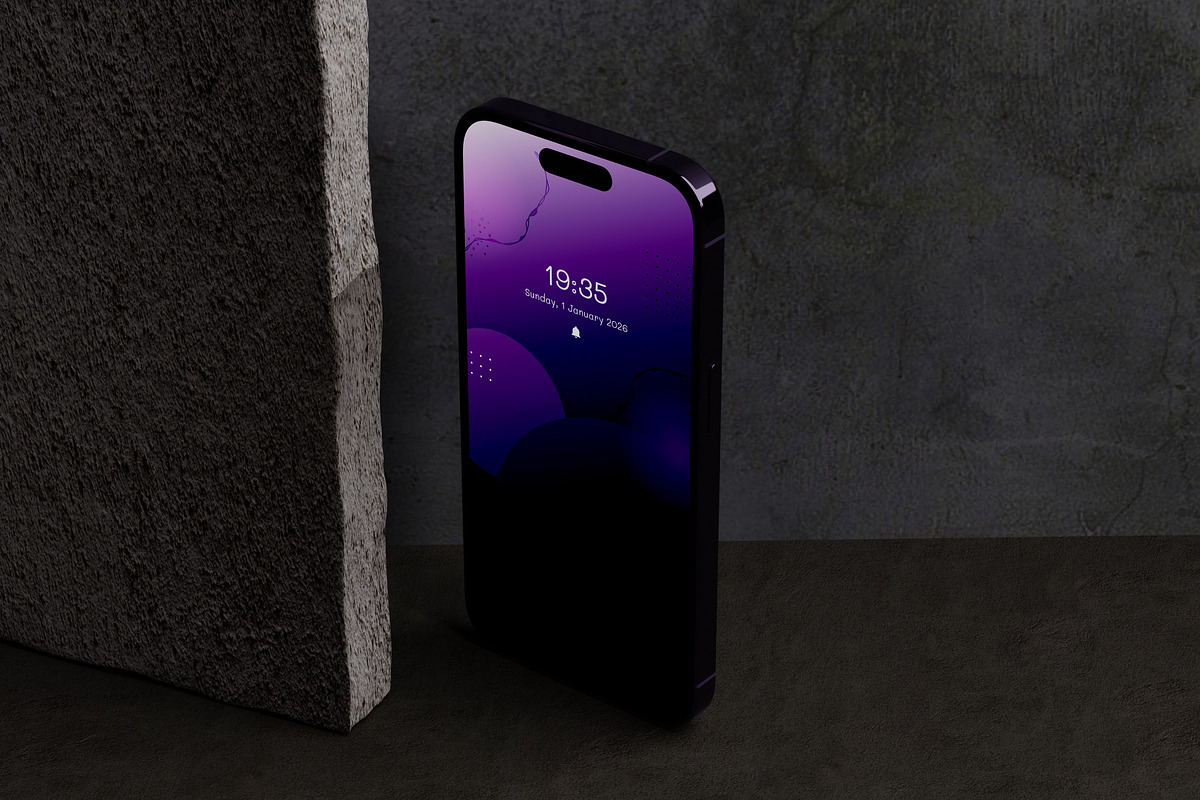 iPhone 14 on the Background Mockup, an iPhone Mockup by 2M GRAPHICS DESIGN (Photo 3 of 7)