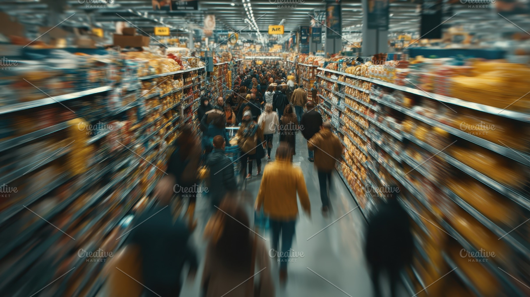 Busy Supermarket Shoppers Motion Blu, a Photo by Pixeness Studio
