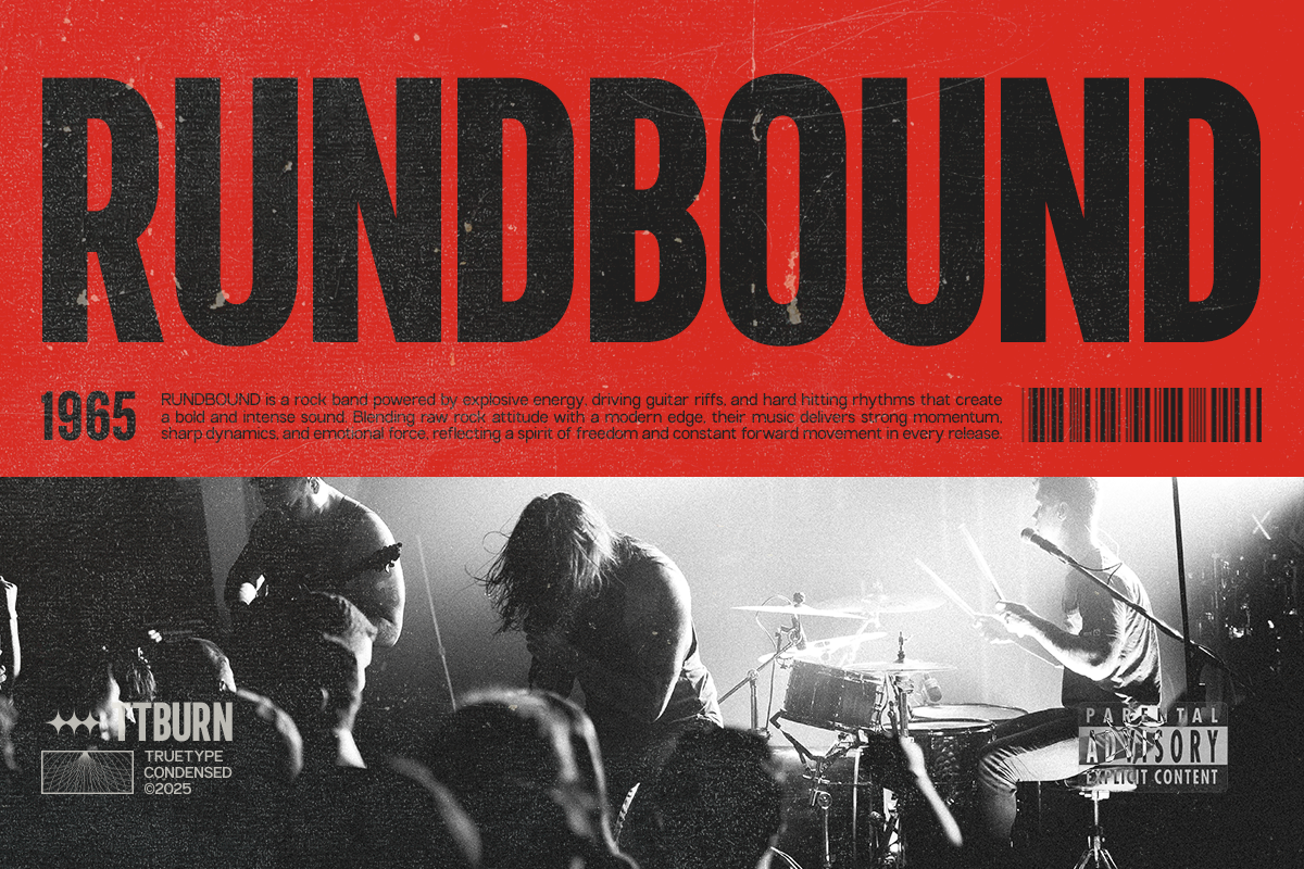 TRT Burn Bold Condensed Sans, a Sans Serif Font by truetype (Photo 7 of 15)