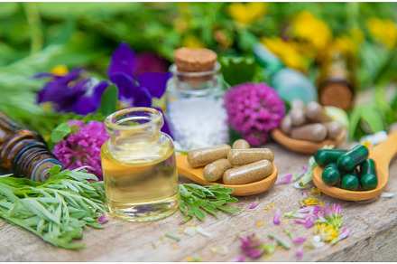 Homeopathy herbs and medicine pills, a Health & Medical Photo by yanadjana
