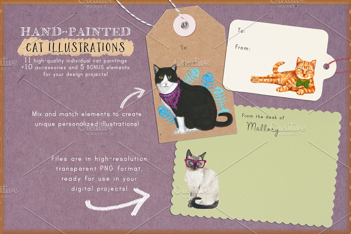 Hand-painted Cats Clip-Art, an Animal Illustration by Cynthia Arre (Photo 2 of 6)