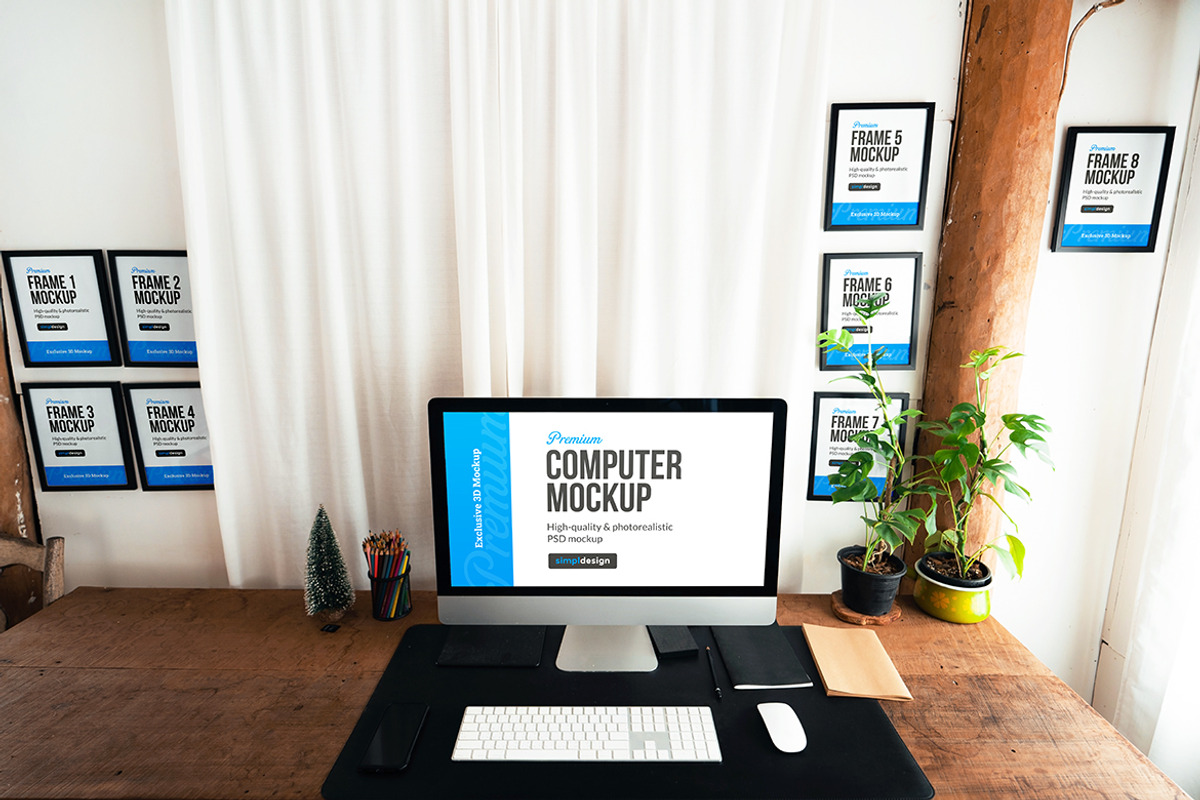 iMac Desk & Poster Frame Mockup, a Mockup by SimplDesign (Photo 2 of 11)
