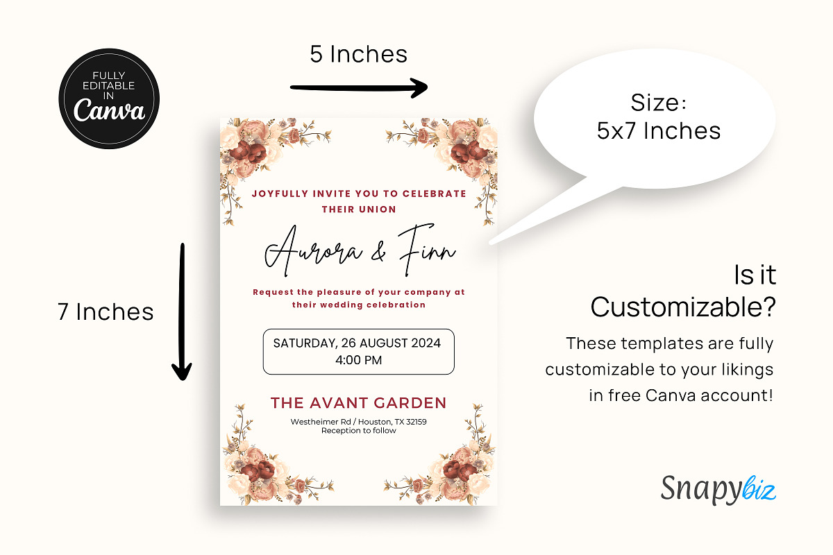 Boho Wedding Invitation Canva Temp, an Invitation Template by Snapybiz (Photo 6 of 10)