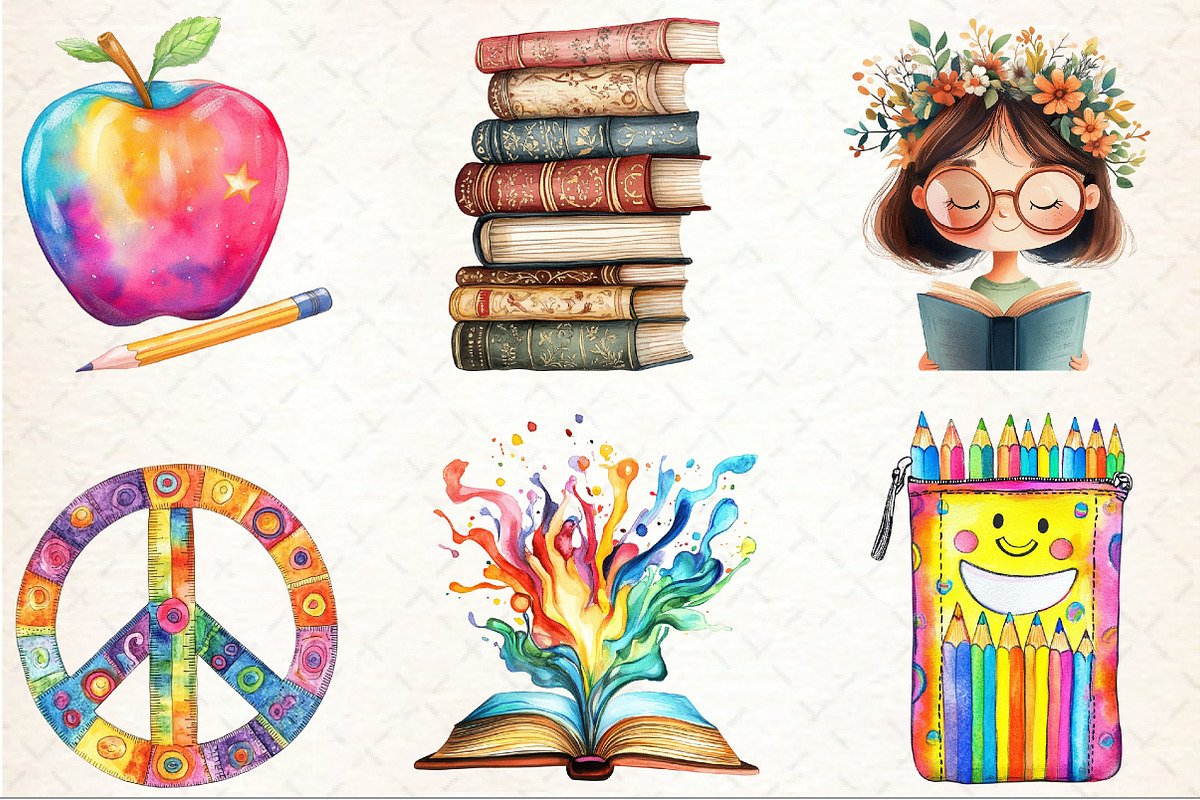 Groovy School Sublimation Clipart, a Seasonal Illustration by Rose Art (Photo 2 of 4)