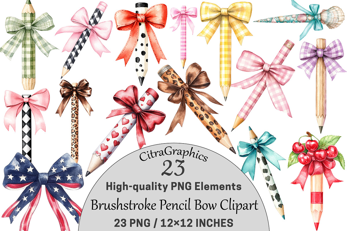 Brushstroke Pencil Bow Clipart PNG, a Seasonal Illustration by CitraGraphics (Photo 1 of 3)