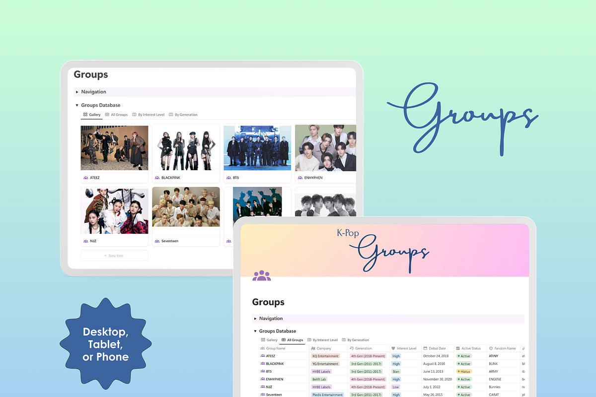 K-Pop Tracker - Notion preview 2