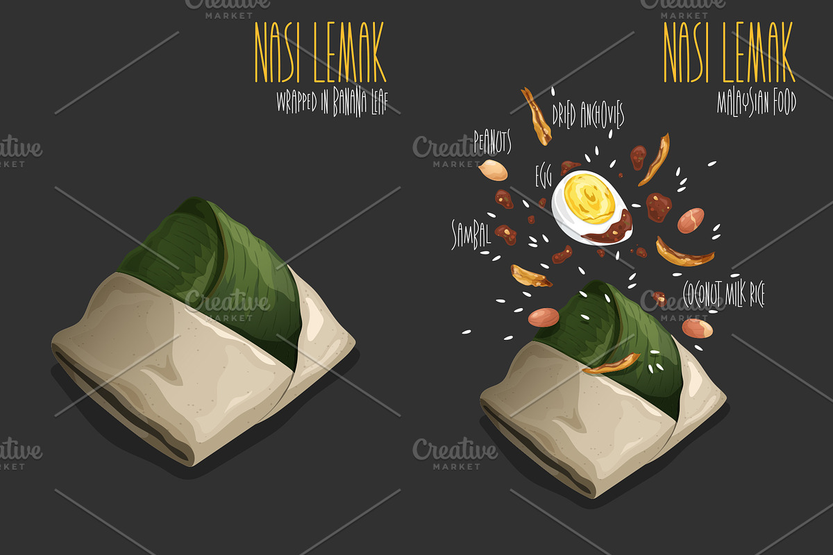 Nasi Lemak. Vector illustration, a Food Illustration by AKOMIX (Photo 2 of 3)