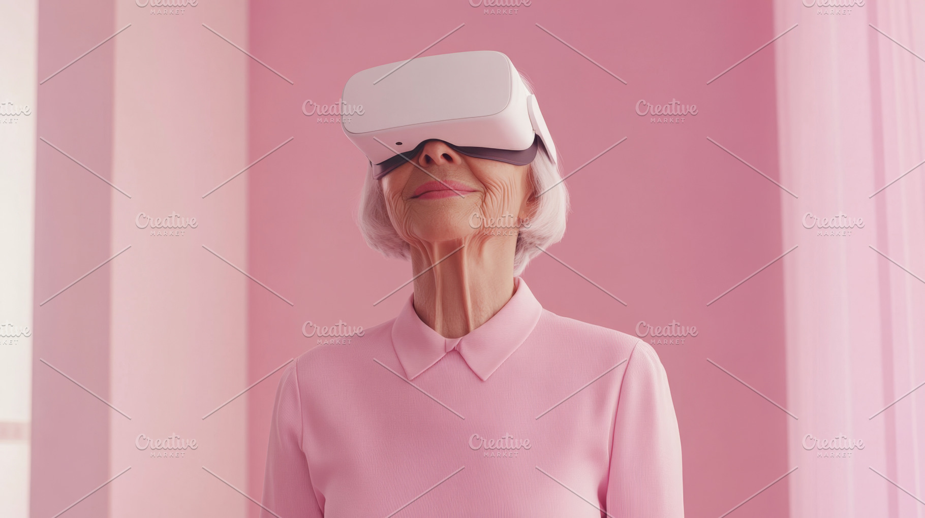 Stylish Elderly Woman Experiencing Virtual Reality, an Abstract Photo by Natalia Klenova's Shop