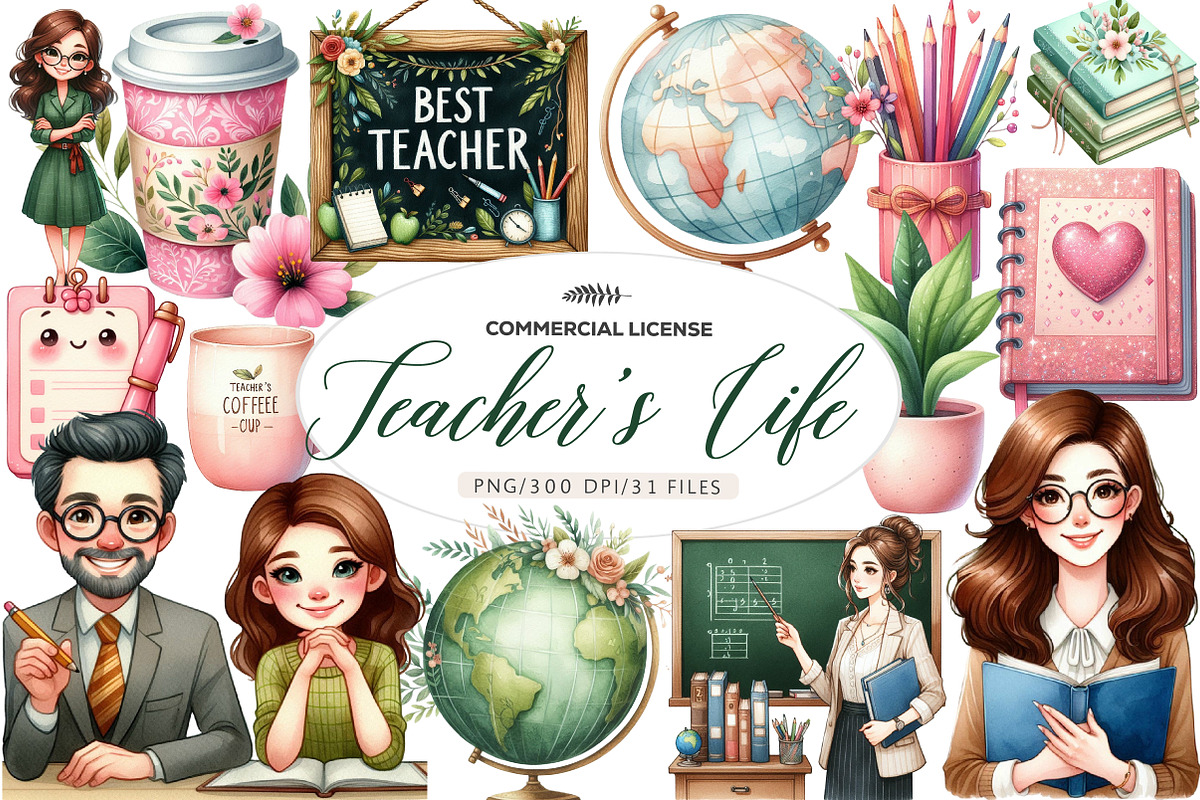 Pastel Teacher's Life Clipart, an Illustration by CreationArt (Photo 1 of 5)