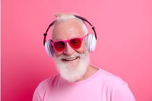 Man Pink Listen Music. Generate Ai