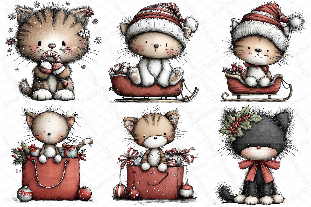 Whimsical Christmas Black Cat Clipar, an Illustration by DreamPrint404 (Photo 7 of 7)