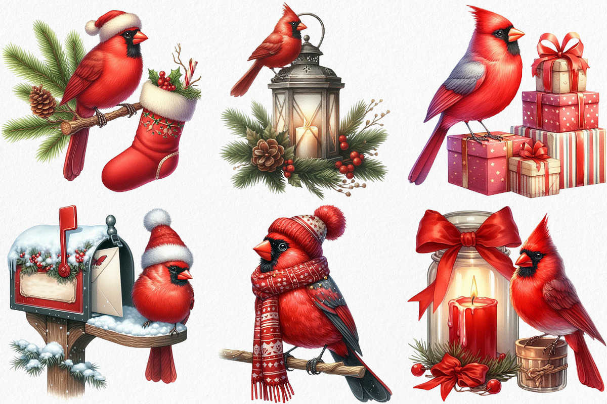 Watercolor Red Cardinal Christmas, an Illustration by Canvas Craft (Photo 3 of 7)