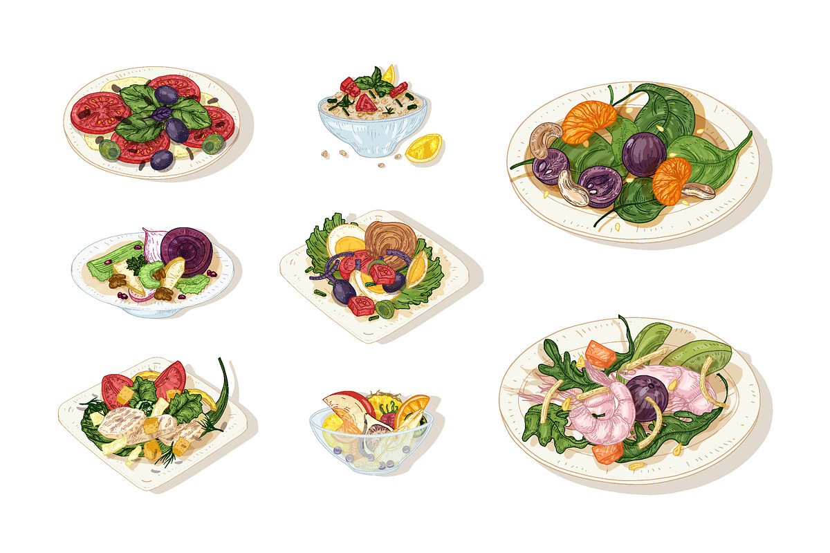 Salad set and backgrounds, a Food Illustration by Good Studio (Photo 2 of 9)