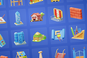 3D Architecture Icons Illustration