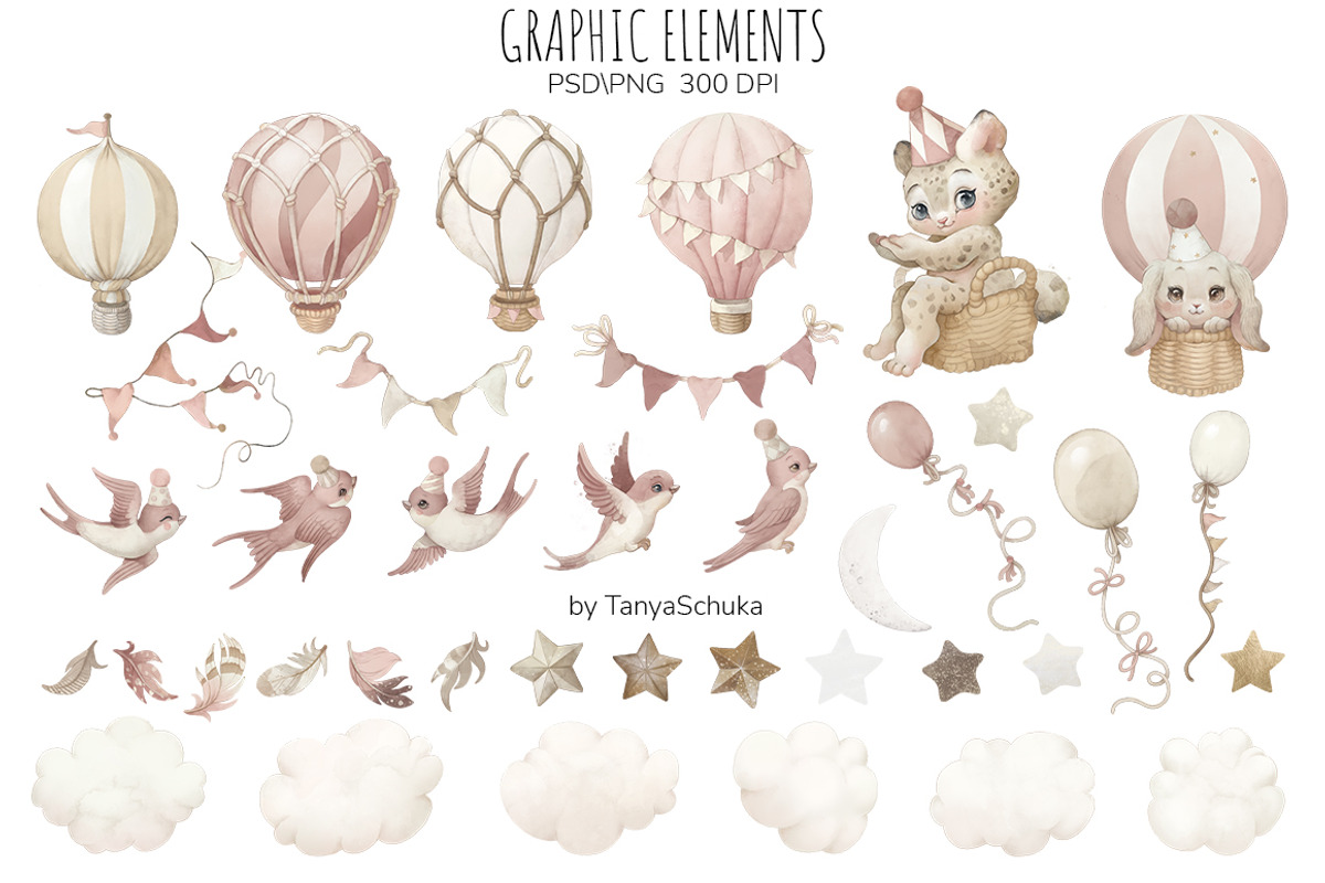 balloon Watercolor Graphics patterns, an Animal Illustration by TanyaSchuka (Photo 2 of 10)