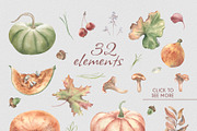 Pumpkin clipart. Autumn watercolor, an Illustration by Kate Lanbina (Thumbnail 3 of 16)