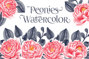 peonies watercolor set collection, an Object Graphic by Mariyana (Thumbnail 1 of 4)