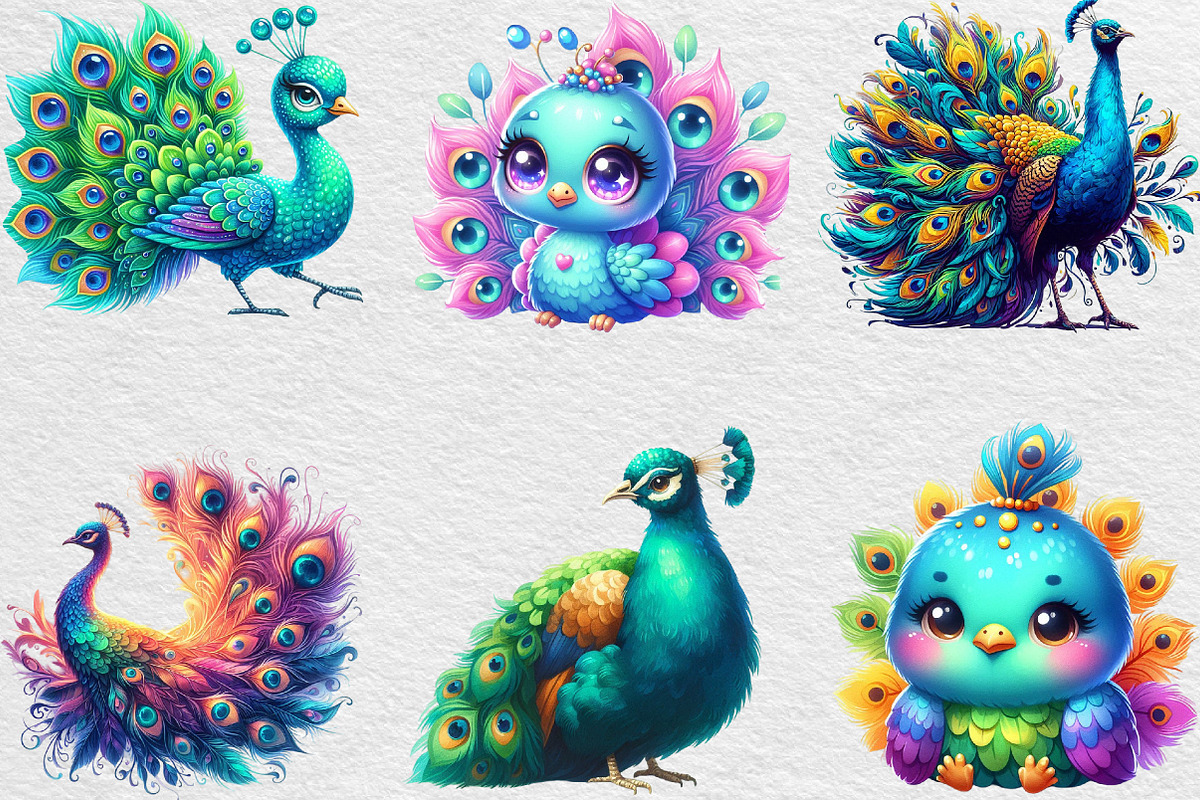 Cute Adorable Peacock Clipart, an Illustration by Black Bird Studio (Photo 2 of 4)