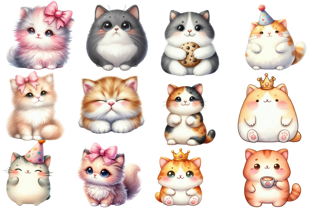 Watercolor Cats Clipart, an Illustration by Designworld (Photo 3 of 5)