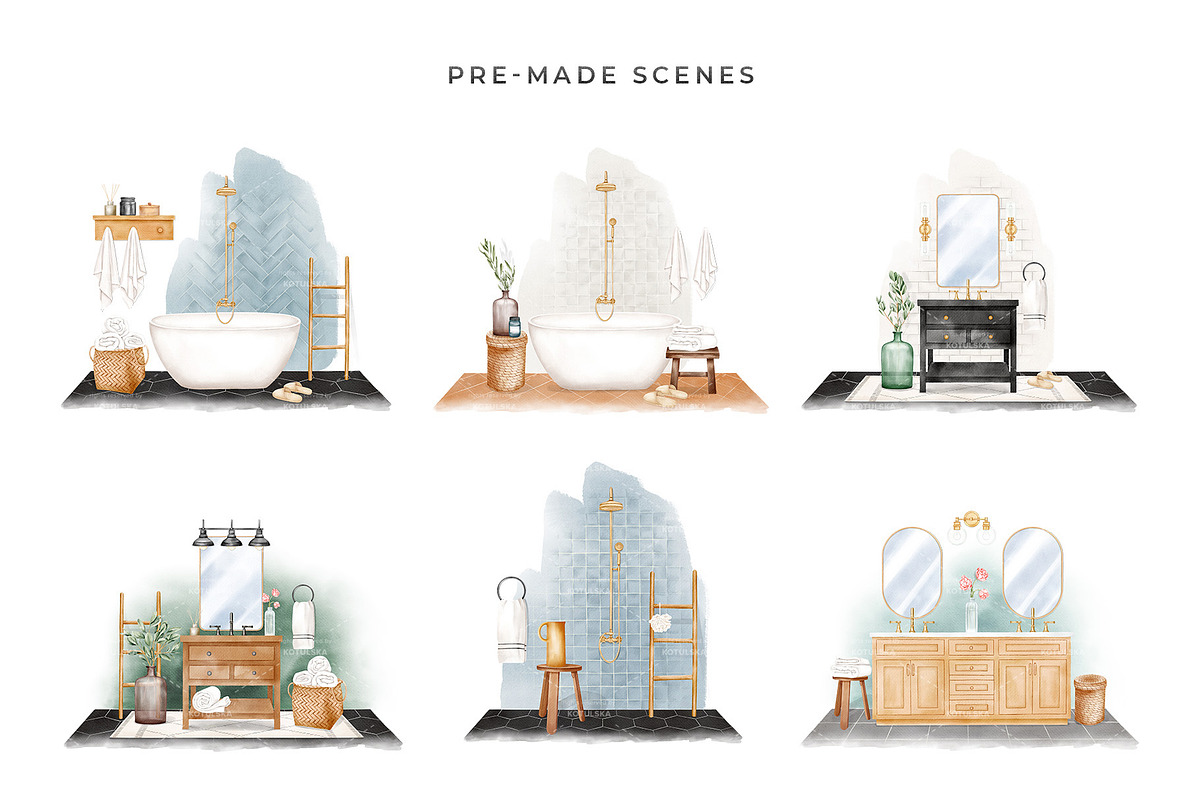 Watercolor Bathroom Creator, a Decorative Illustration by Kotulska (Photo 9 of 16)