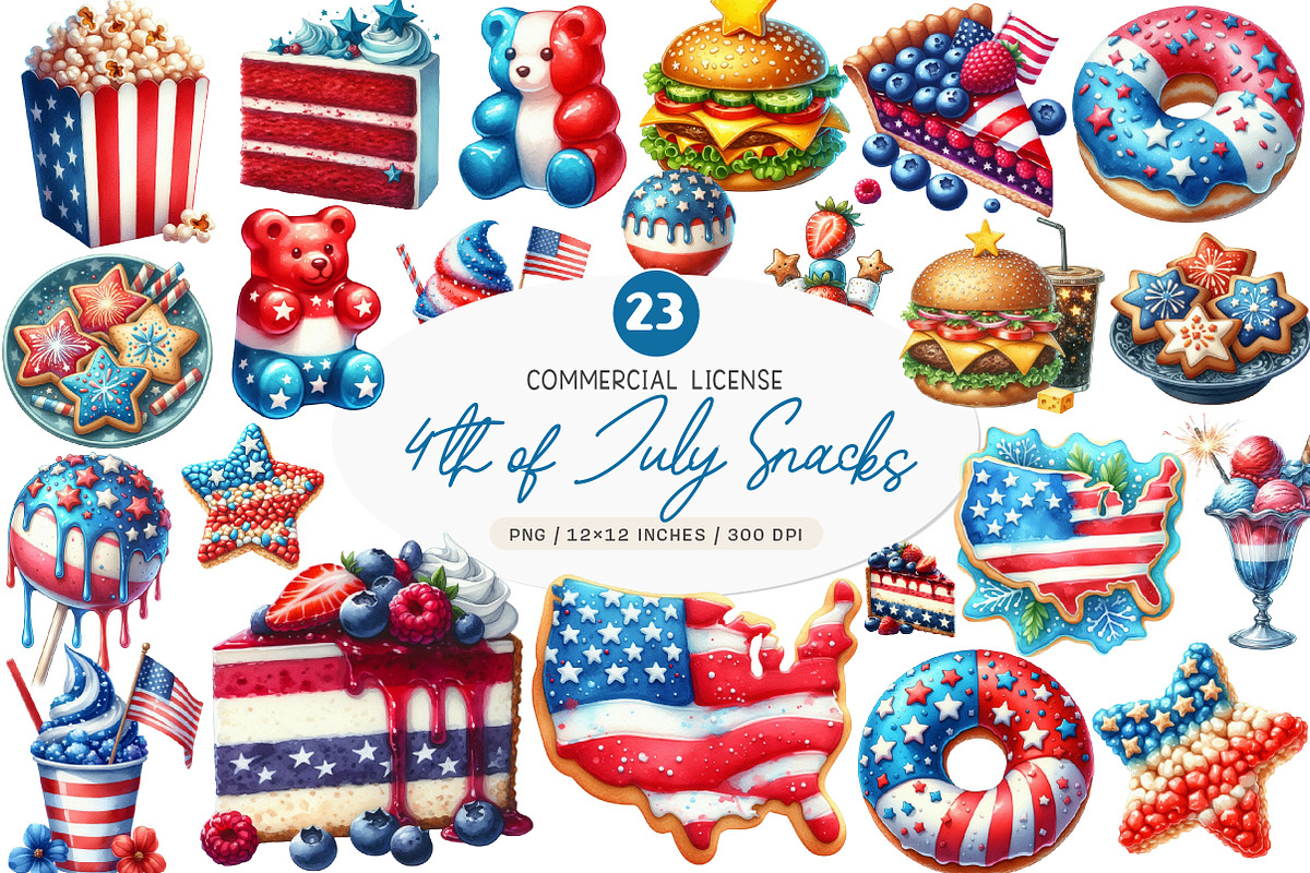 Watercolor 4th of July Snacks PNG, an Illustration by SinaCreation (Photo 1 of 5)