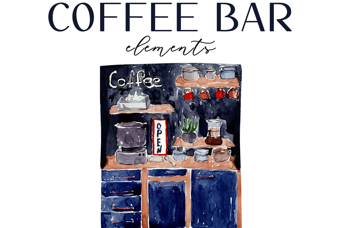 COFFEE BAR watercolor, a Food Illustration by Julia Bogdan (Photo 3 of 4)