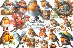 Autumn Robin Bird Clipart, an Illustration by Designking