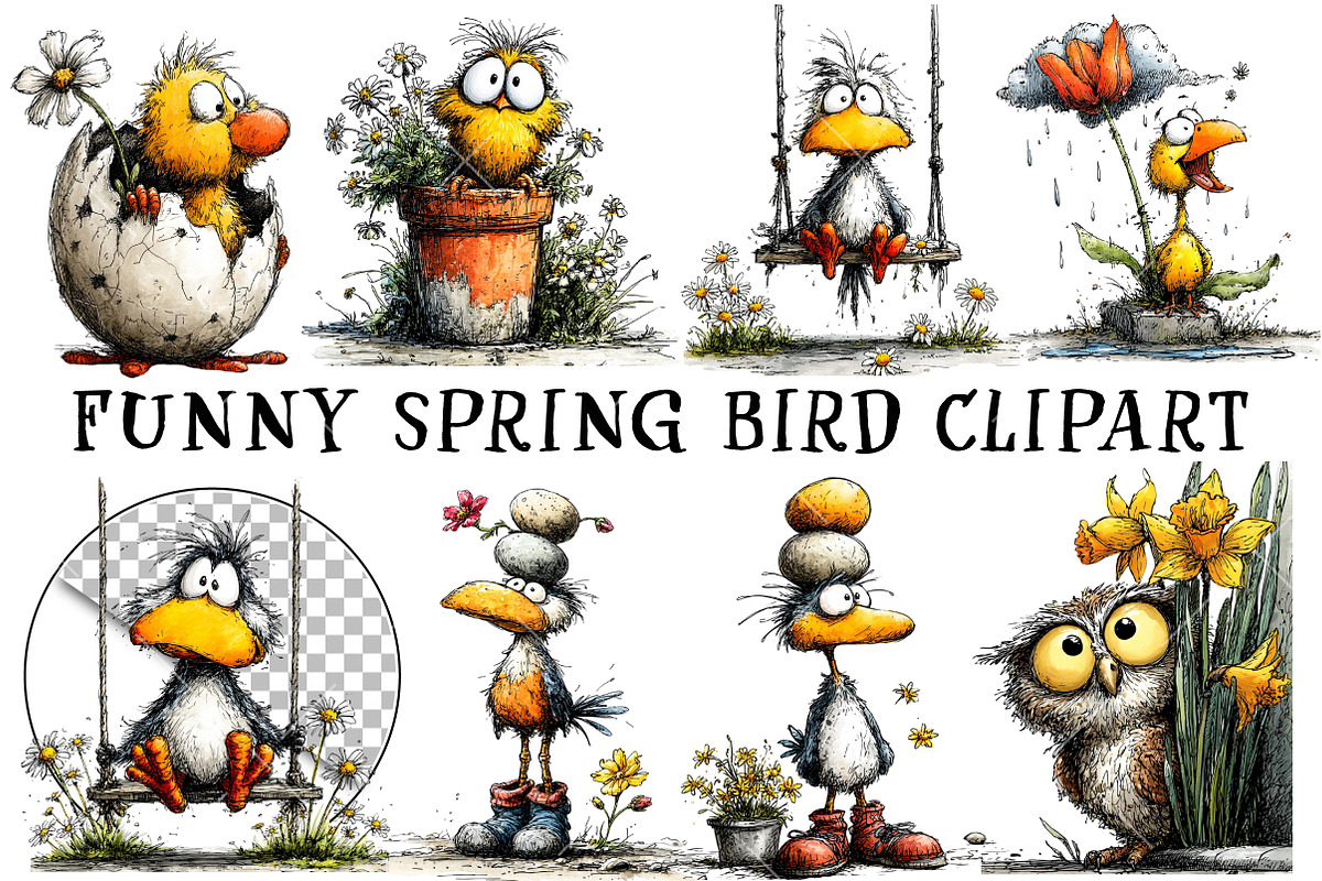 Funny Spring Bird Clipart, an Illustration by OK Design (Photo 2 of 6)