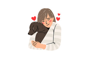 Kind woman hugs dog. Relaxing, an Animal Illustration by Stock-Smart-Start