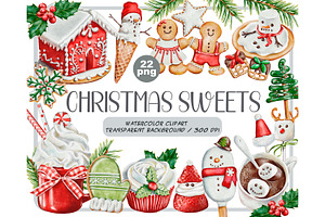 Watercolor christmas sweets clipart
