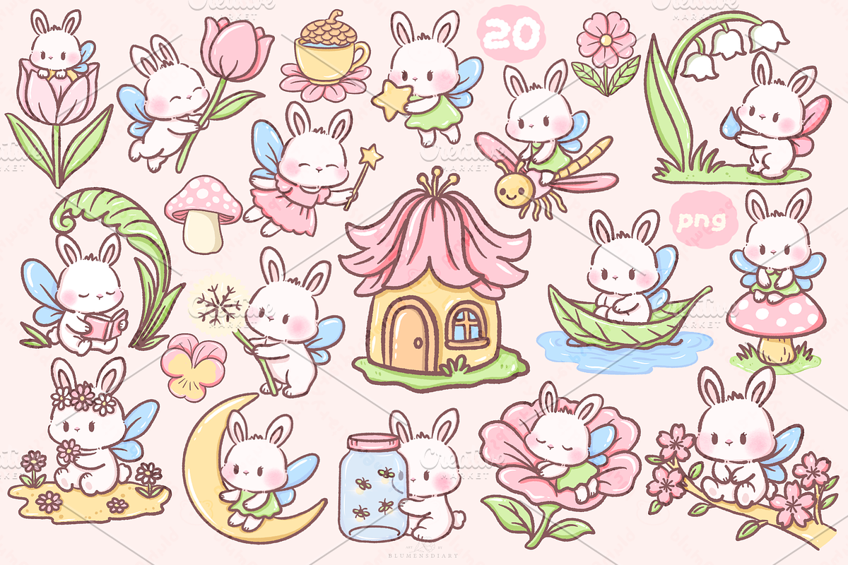 Cute Bunny Clipart PNG Bundle, an Animal Illustration by Blumensdiary (Photo 7 of 11)