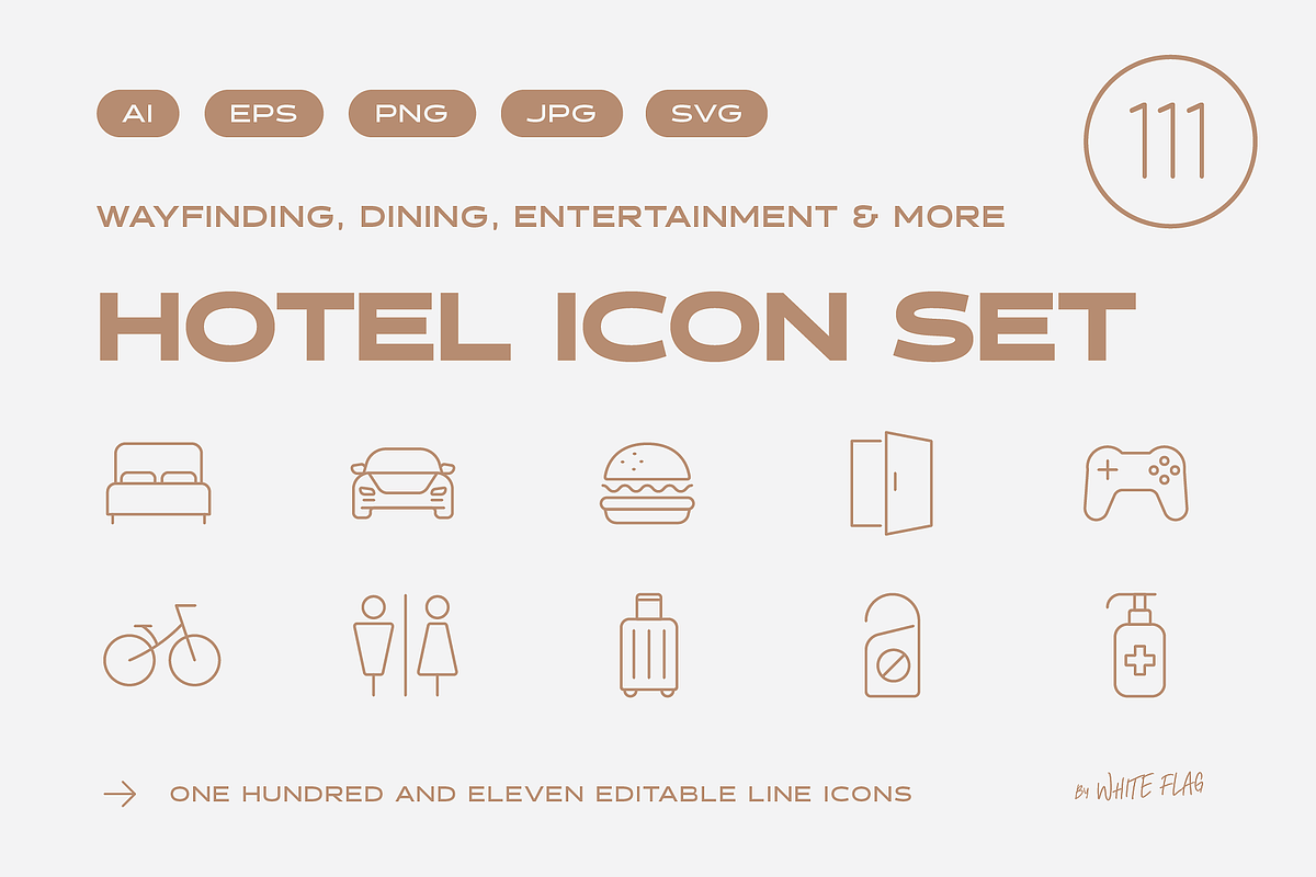 Hotel Icon Set - 111 Line Icons, an Outline Icon by White Flag (Photo 1 of 7)