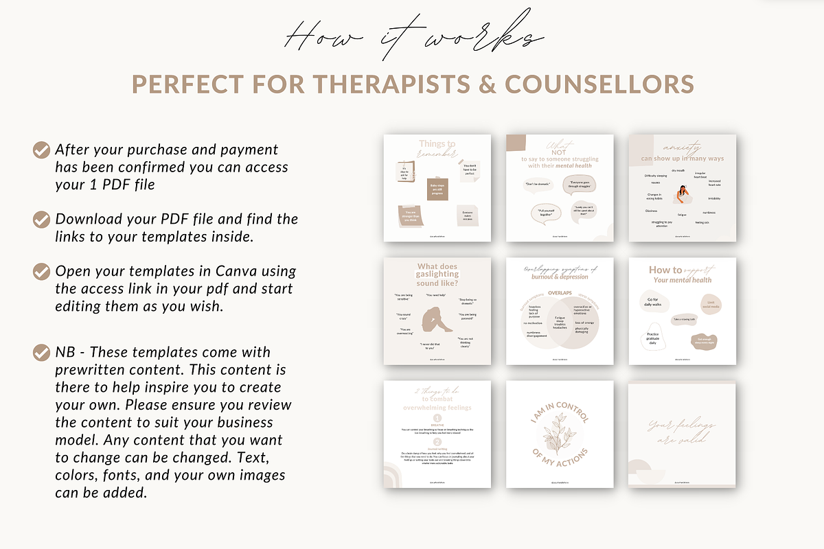Mental health Instagram templates, a Templates & Theme by Cate Creates