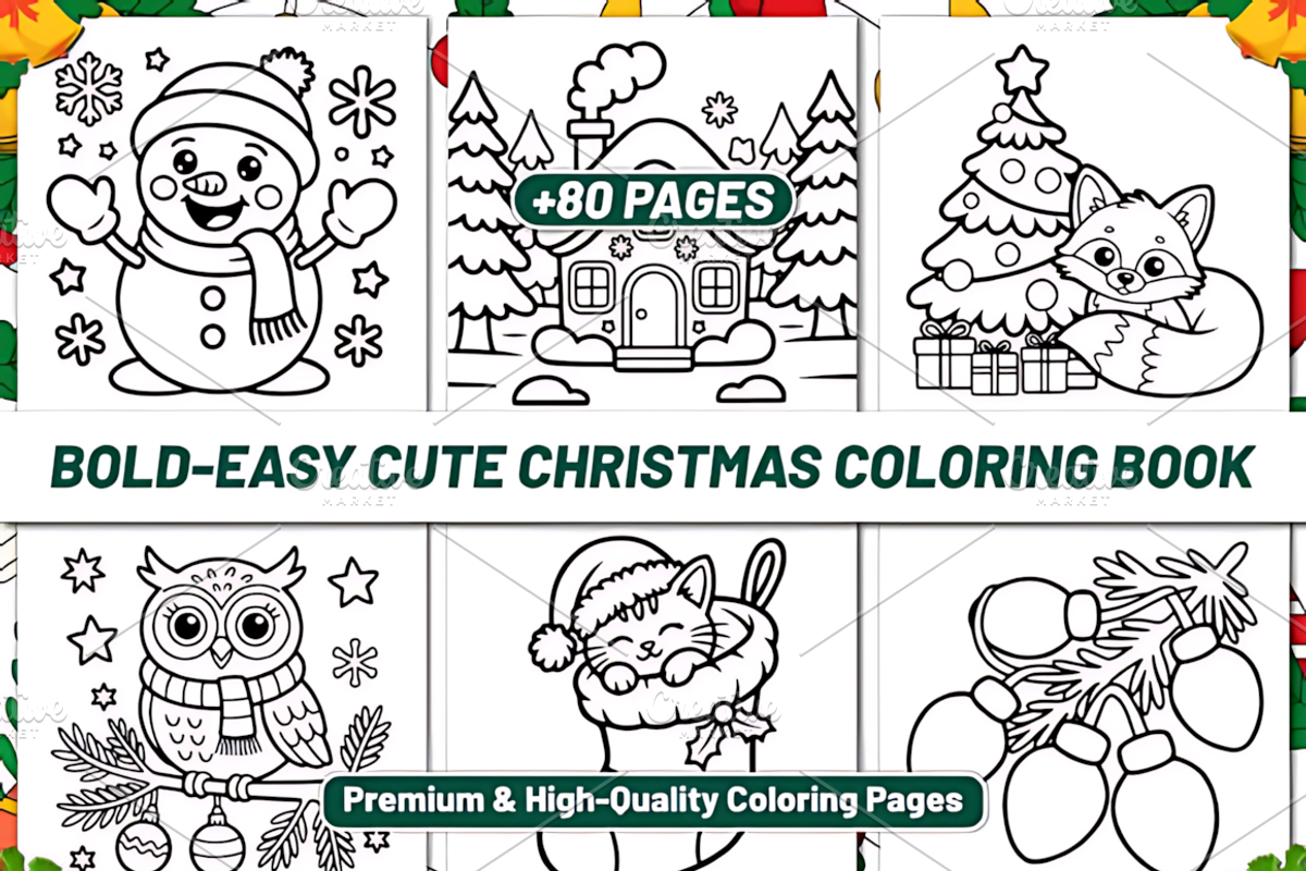 BOLD EASY CUTE CHRISTMAS COLORING, a Seasonal Illustration by Design Station (Photo 4 of 6)