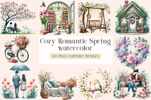 Cozy Romantic Spring Watercolor Clip, an Illustration by DreamArtGraphic