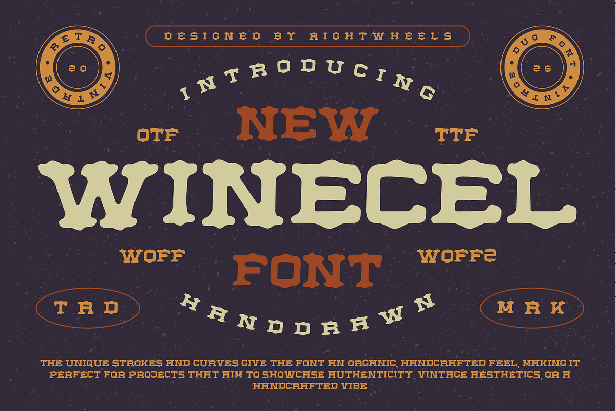 WINECEL - Vintage Display Font, a Font by Rightwheels (Photo 1 of 10)