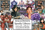 Spooky Halloween Library Clipart, an Illustration by Libby Wishes (Thumbnail 1 of 9)
